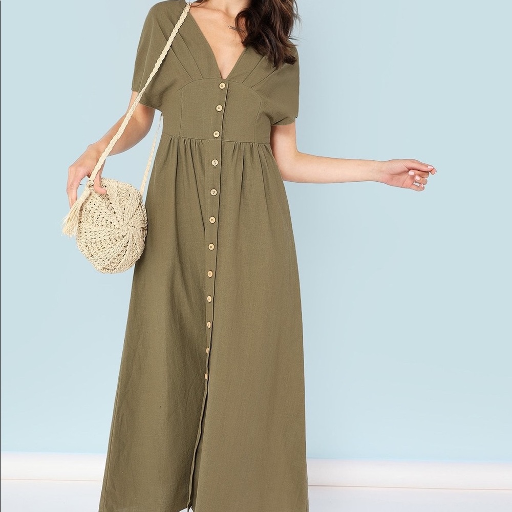 Amelia olive green buttons maxi dress